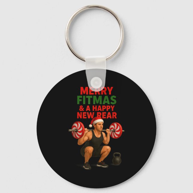 Merry Fitmas Christmas &amp; A Happy New Rear Year Key Ring (Front)