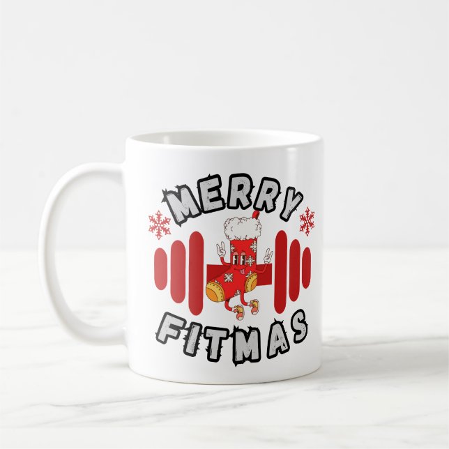 Merry Fitmas Christmas Fitness Barbell Design Coffee Mug (Left)