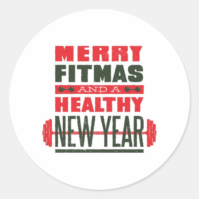 Merry fitmas classic round sticker (Front)
