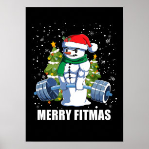 Merry Fitmas, Funny Christmas Snowman Gym Lifting Poster