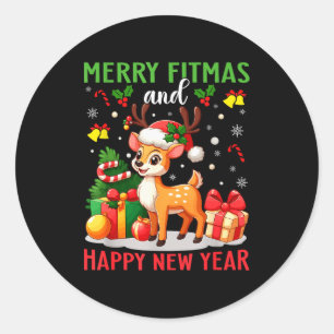 Merry Fitmas Happy New Year Funny Christmas New Ye Classic Round Sticker