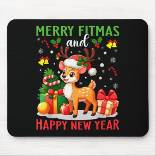 Merry Fitmas Happy New Year Funny Christmas New Ye Mouse Mat