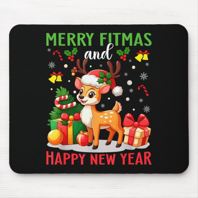 Merry Fitmas Happy New Year Funny Christmas New Ye Mouse Mat (Front)