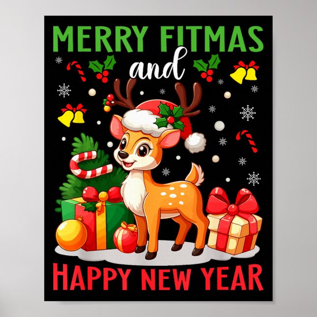 Merry Fitmas Happy New Year Funny Christmas New Ye Poster (Front)