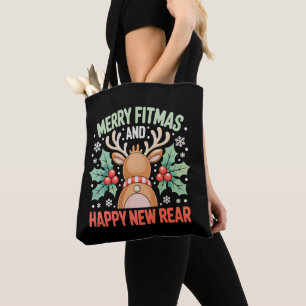 Merry Fitmas Happy New Year Reindeer Workout Xmas Tote Bag