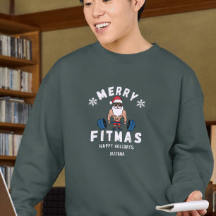 Merry Fitmas Retro Santa Weightlifting Christmas Sweatshirt