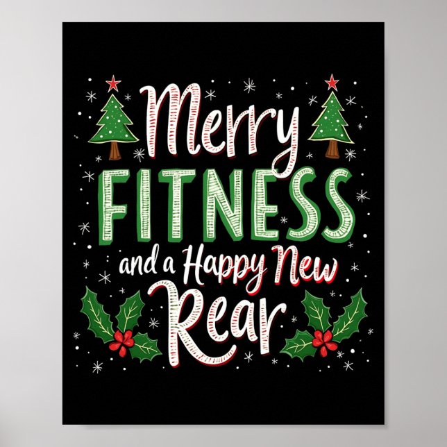 Merry Fitness And Happy New Rear Bodybuilding Xmas Poster (Front)