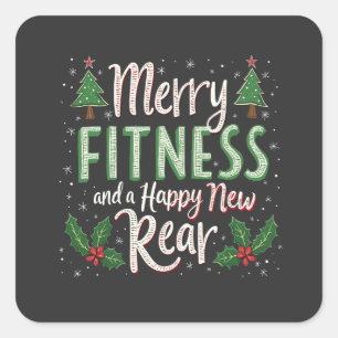 Merry Fitness and Happy New Rear Bodybuilding Xmas Square Sticker