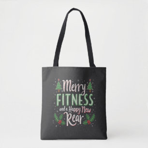 Merry Fitness and Happy New Rear Bodybuilding Xmas Tote Bag