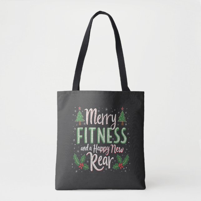 Merry Fitness and Happy New Rear Bodybuilding Xmas Tote Bag (Front)