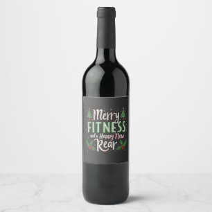 Merry Fitness and Happy New Rear Bodybuilding Xmas Wine Label