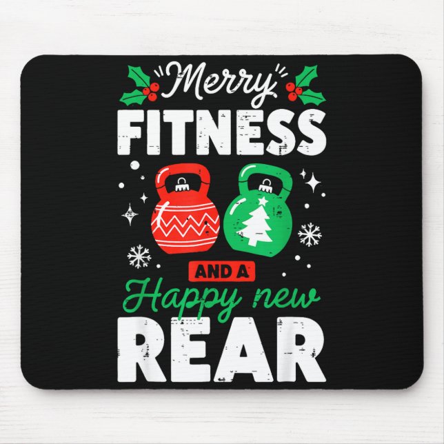 Merry Fitness Happy New Rear Christmas Holiday Gym Mouse Mat (Front)