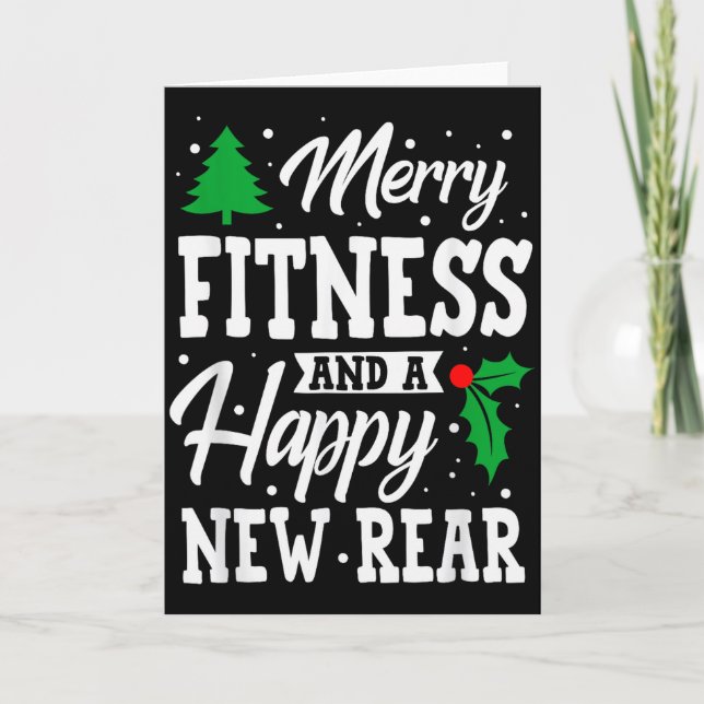 Merry Fitness Happy New Rear Workout Christmas  Card (Front)