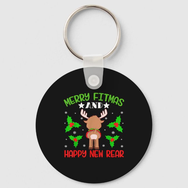 Merry Fitness Happy New Rear Workout Christmas  Key Ring (Front)