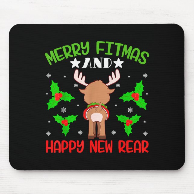 Merry Fitness Happy New Rear Workout Christmas  Mouse Mat (Front)