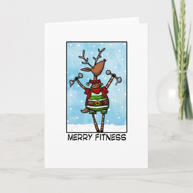 Merry Fitness Reindeer Holiday Card (Front)