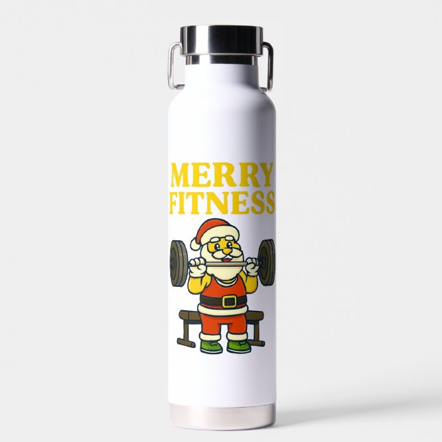Merry Fitness Santa Gym Water Bottle (Front)