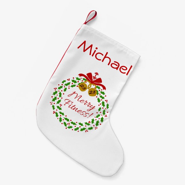 Merry Fitness Wreath Custom Christmas Stocking (Front (Hanging))