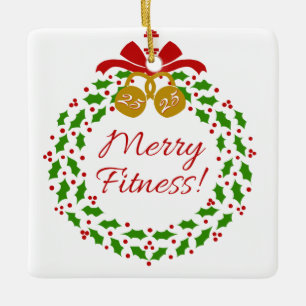 Merry Fitness Wreath Custom Square Ornament