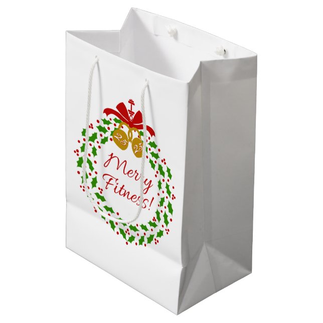 Merry Fitness Wreath Kettle Bells Gift Bag (Front Angled)