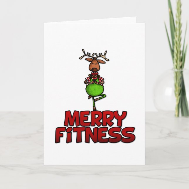 Merry Fitness - Yoga - Reindeer in Tree Posture Holiday Card (Front)