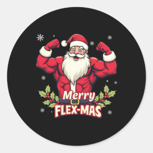 Merry Flex-mas Muscles For Christmas Santa Fitness Classic Round Sticker