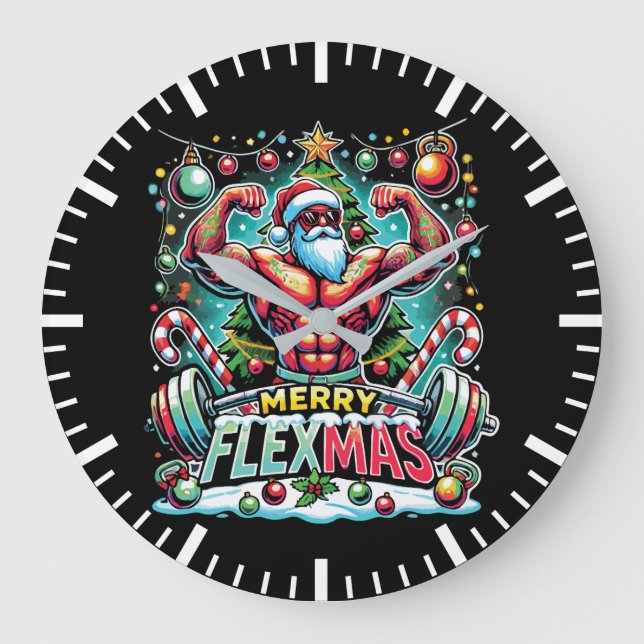 Merry Flexmas - Muscular Santa Christmas Gym Large Clock (Front)