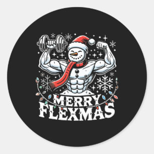 Merry Flexmas - Snowman Flexing Christmas Gym Body Classic Round Sticker