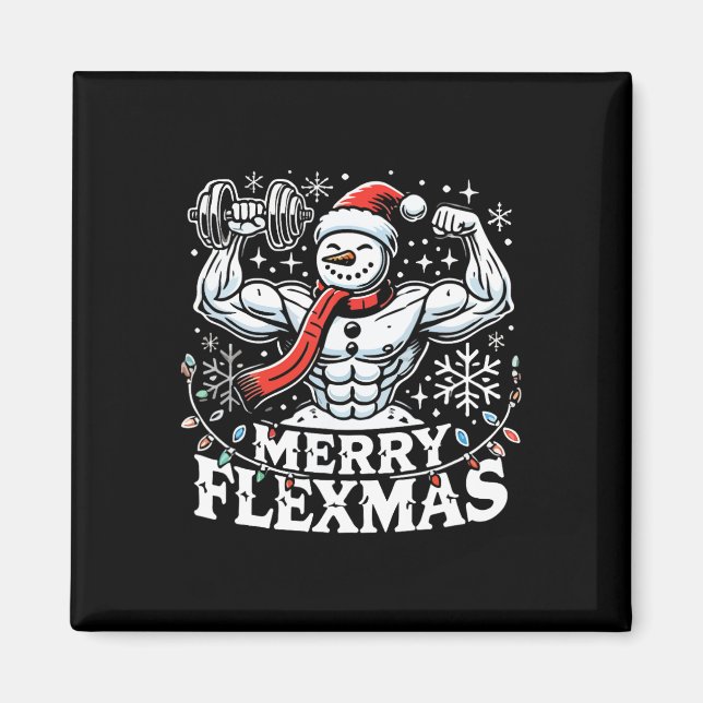 Merry Flexmas - Snowman Flexing Christmas Gym Body Magnet (Front)