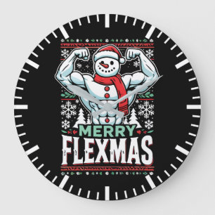 Merry Flexmas - Snowman Flexing Christmas Gym  Large Clock