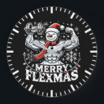 Merry Flexmas - Snowman Flexing Christmas Gym  Large Clock<br><div class="desc">Embrace the festive spirit and gym grind with this hilarious "Merry Flexmas" design! Showcasing a ripped snowman with bulging biceps, surrounded by festive elements like snowflakes, Christmas trees, and holiday patterns, this design is perfect for anyone who refuses to skip their workout, even during the holiday season. Whether you're a...</div>