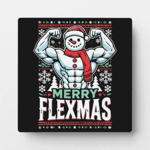 Merry Flexmas - Snowman Flexing Christmas Gym  Plaque
