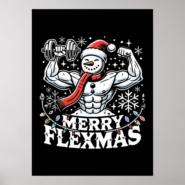 Merry Flexmas - Snowman Flexing Christmas Gym  Poster (Front)