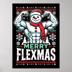 Merry Flexmas - Snowman Flexing Christmas Gym  Poster