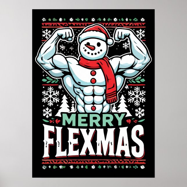 Merry Flexmas - Snowman Flexing Christmas Gym  Poster (Front)