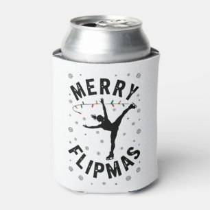 Merry Flipmas Ice Skater Figure Skating Christmas Can Cooler