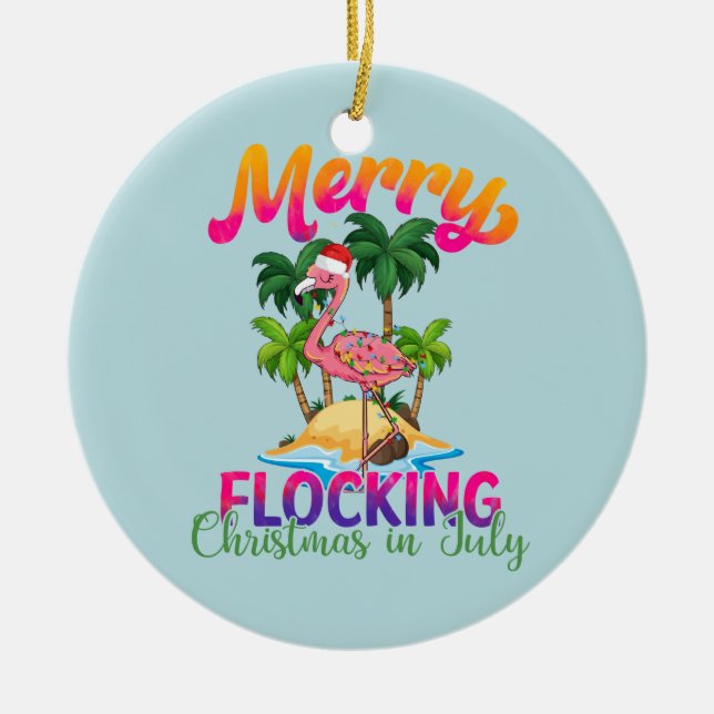 Merry Flocking Christmas | Christmas in July Ceramic Tree Decoration (Front)