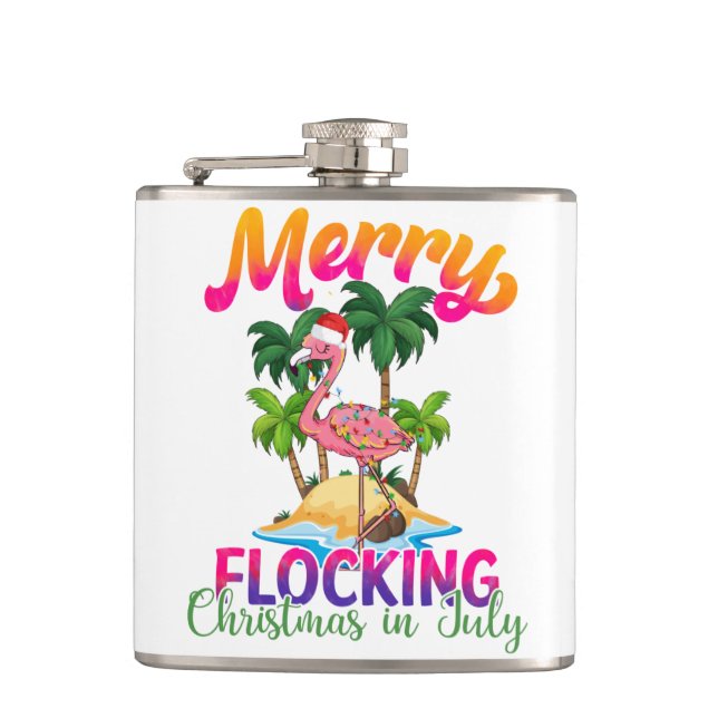 Merry Flocking Christmas | Christmas in July Hip Flask (Front)