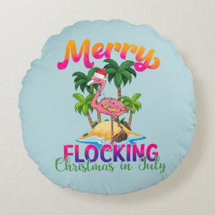 Merry Flocking Christmas Christmas in July Round Cushion
