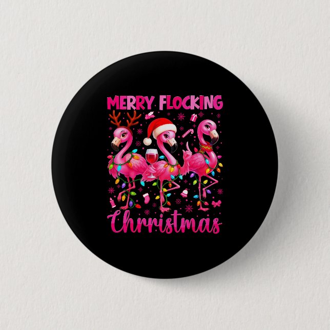 Merry Flocking Christmas Flamingo Drink Pjs Xmas M 6 Cm Round Badge (Front)