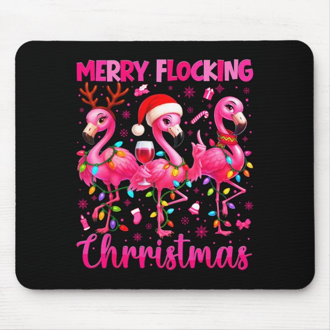 Merry Flocking Christmas Flamingo Drink Pjs Xmas M Mouse Mat (Front)