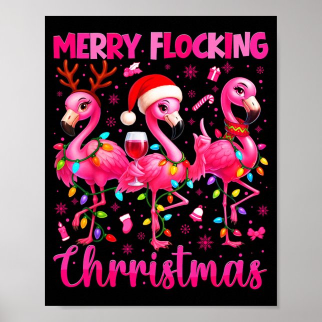 Merry Flocking Christmas Flamingo Drink Pjs Xmas M Poster (Front)