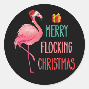 Merry Flocking Christmas Funny Flamingo Holiday Classic Round Sticker