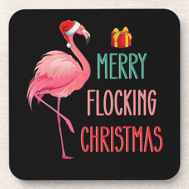 Merry Flocking Christmas Funny Flamingo Holiday Coaster (Front)