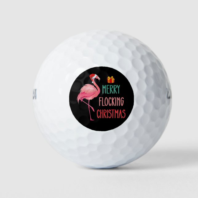 Merry Flocking Christmas Funny Flamingo Holiday Golf Balls (Front)