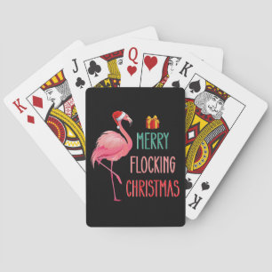 Merry Flocking Christmas Funny Flamingo Holiday Playing Cards