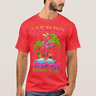 Merry Flocking Christmas In July Flamingo Santa Xm T-Shirt