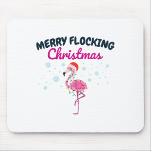 Merry Flocking Christmas Tropical Florida Flamingo Mouse Mat