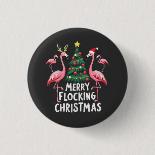 Merry Flocking Christmas Xmas Flamingo Tree 3 Cm Round Badge