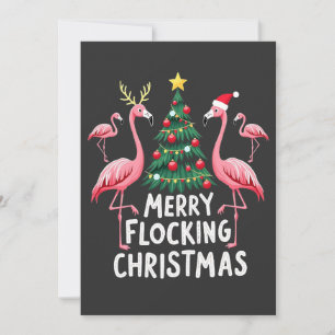 Merry Flocking Christmas Xmas Flamingo Tree Invitation